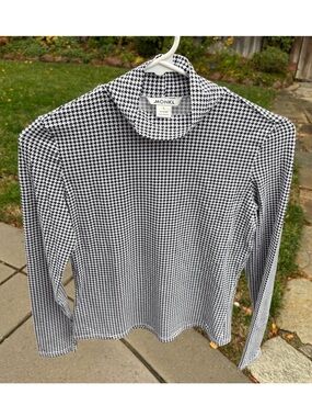 Monki White and Black Houndstooth Long Sleeve Turtleneck Top Small 95% Cotton
